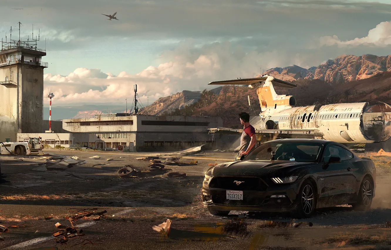 Фото обои авто, ford mustang, art, летное поле, Need for Speed: Payback