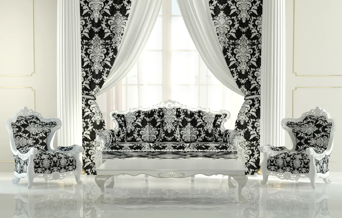 Фото обои интерьер, кресло, портьеры, роскошные интерьер