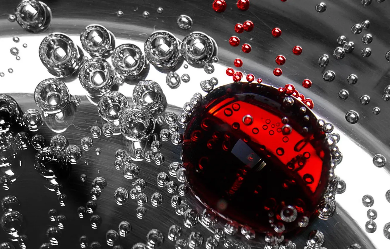 Фото обои красный, жидкость, Пузыри
