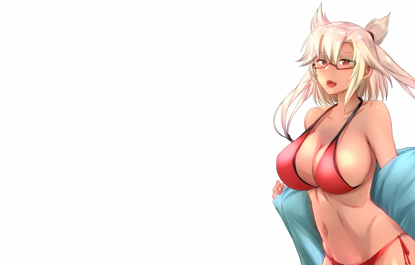 Фото обои girl, sexy, cleavage, long hair, boobs, anime, beautiful, red eyes