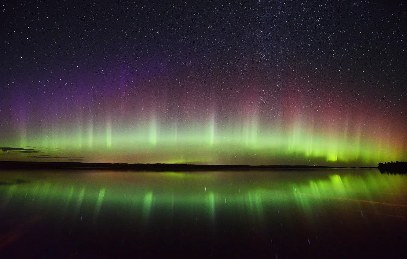 Фото обои звезды, ночь, северное сияние, Aurora Borealis