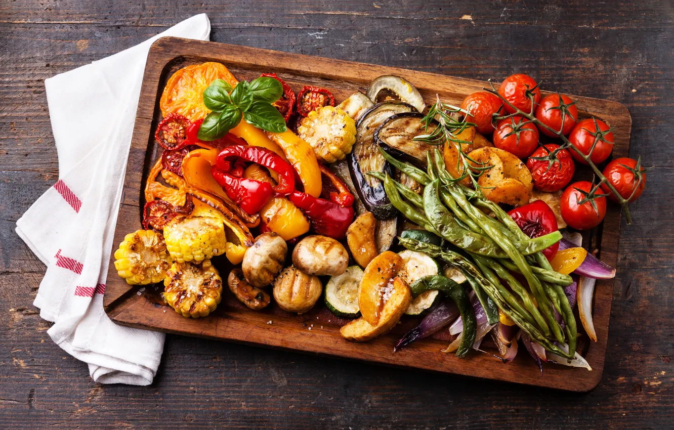 Фото обои кукуруза, баклажаны, перец, овощи, помидоры, corn, pepper, vegetables