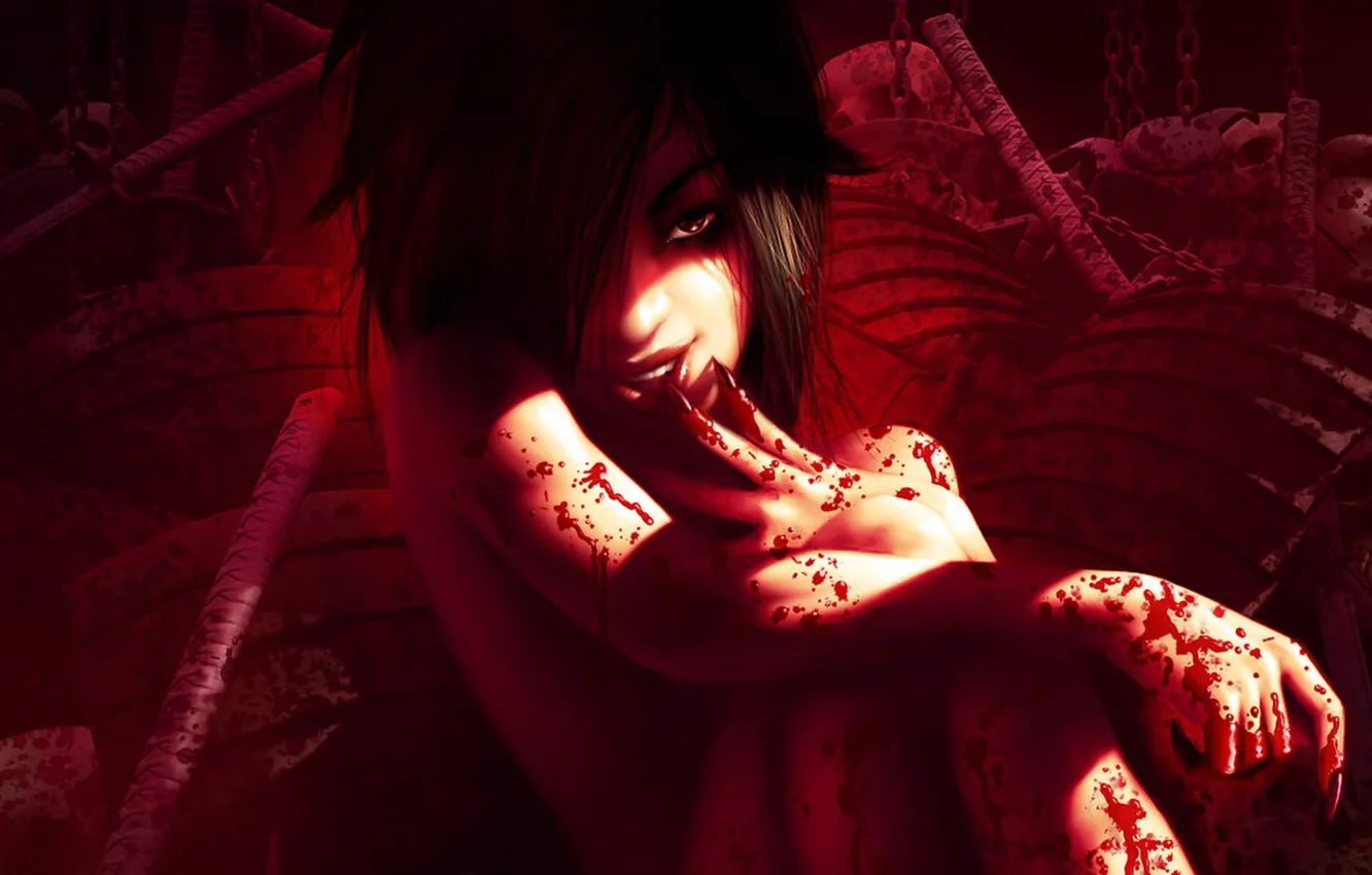 Фото обои demon, girl, blood, devil, dead, vampire, brunette, assassin