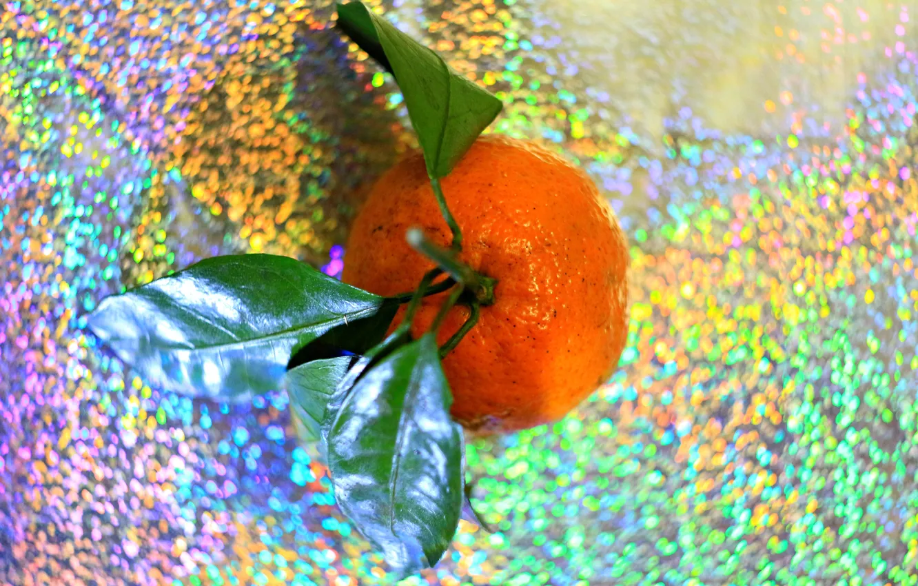 Фото обои оранжевый, новый год, боке, мандарин