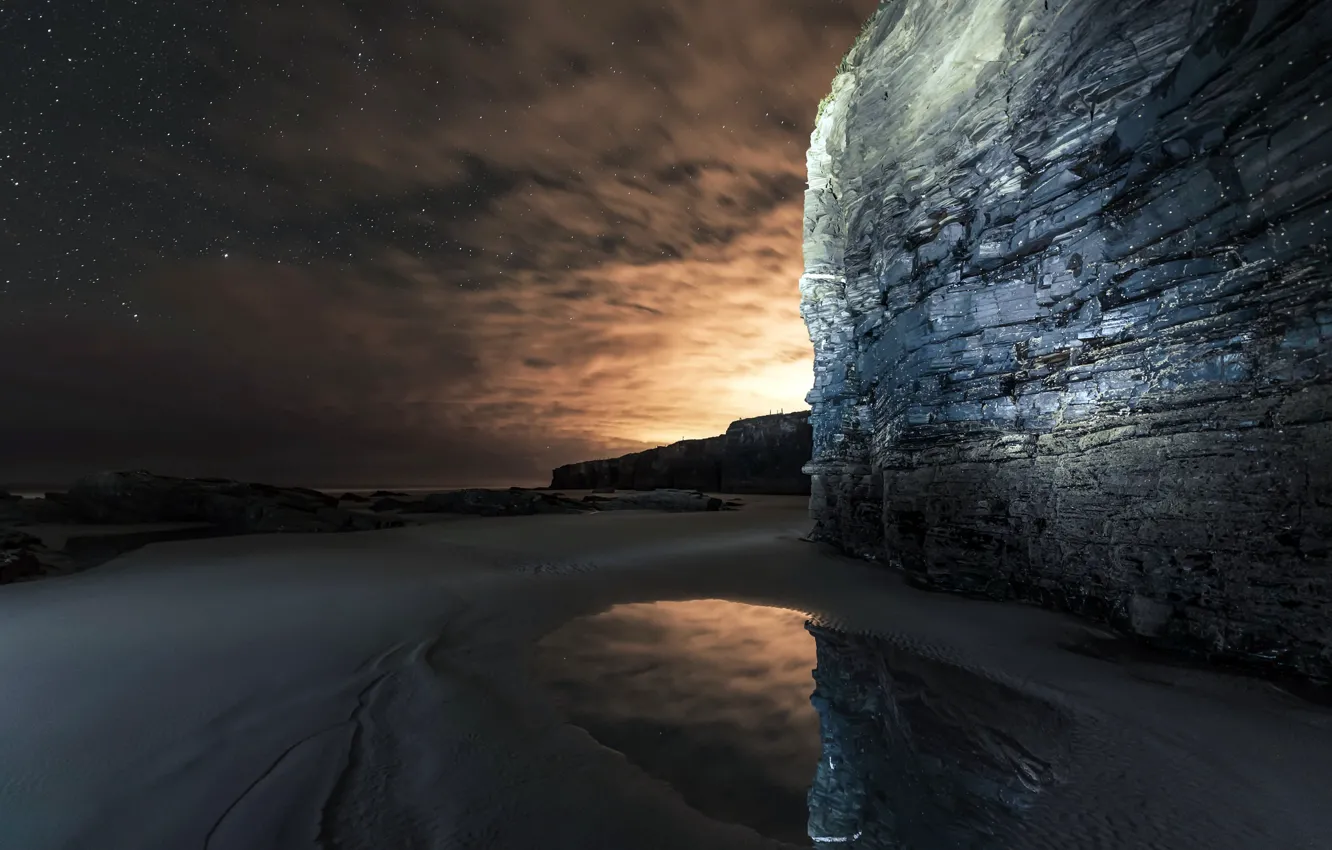 Фото обои море, ночь, скалы