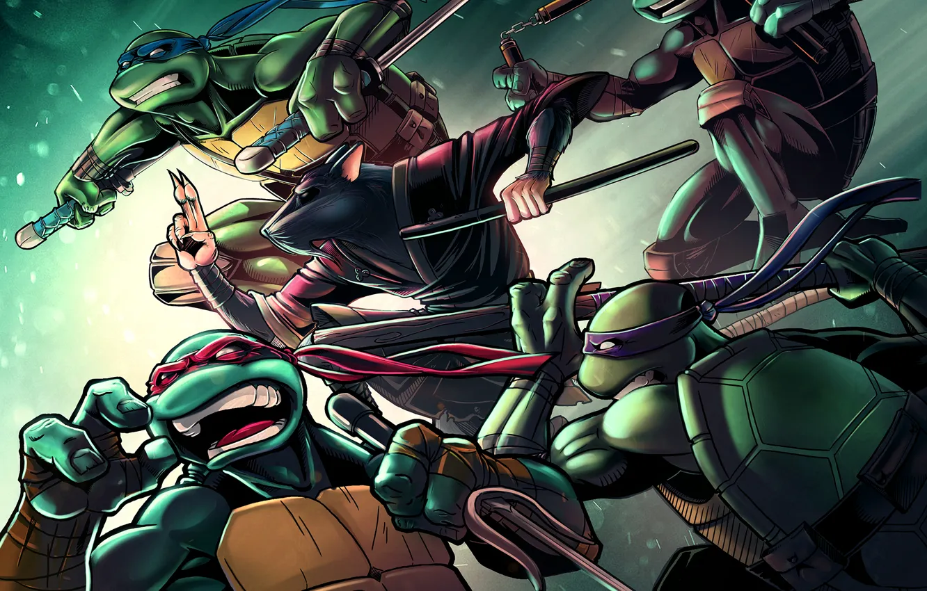 Фото обои черепаха, крыса, tmnt, мутант, Raphael, Leonardo, Donatello, Splinter