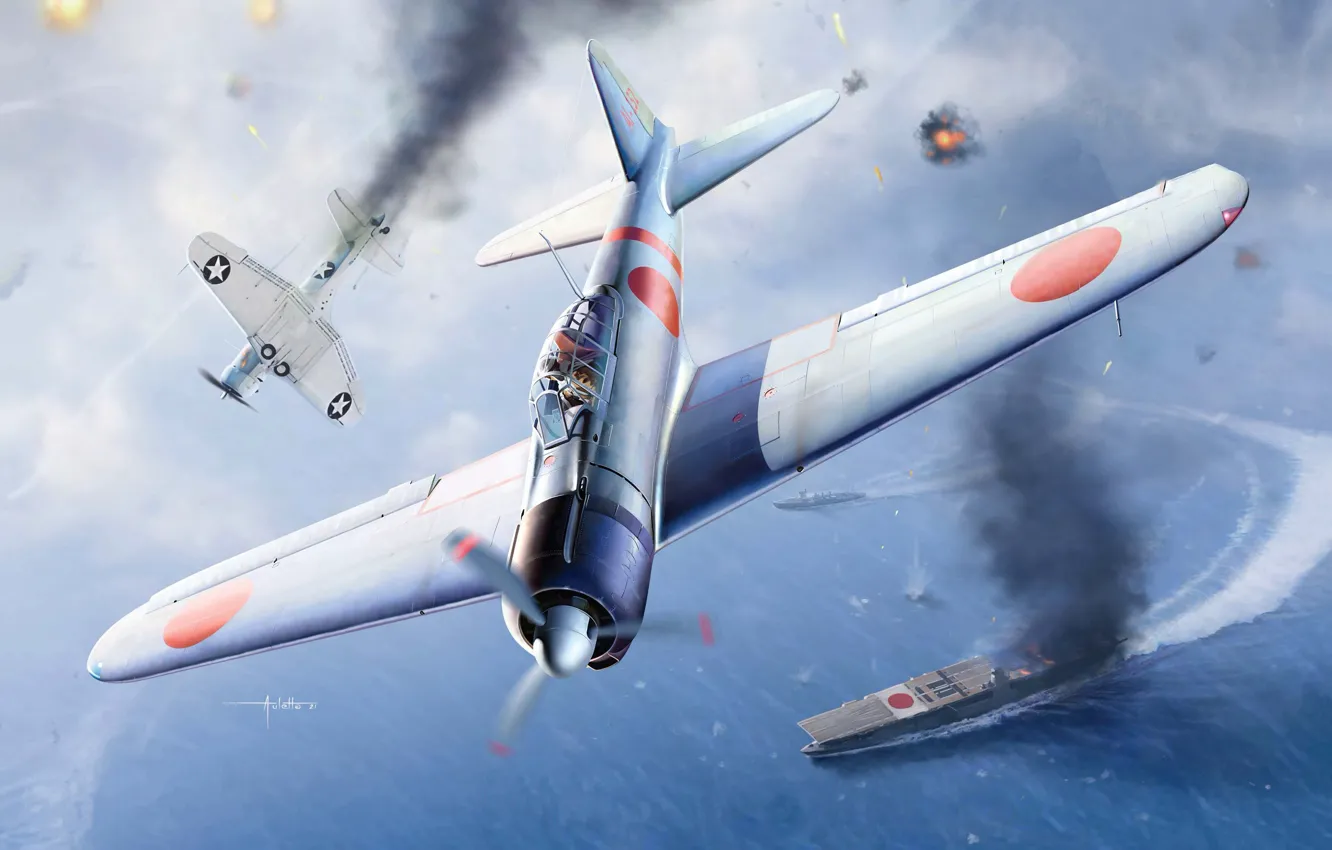 Фото обои Япония, Истребитель, A6M Zero, Палубная авиация, Боевая авиация