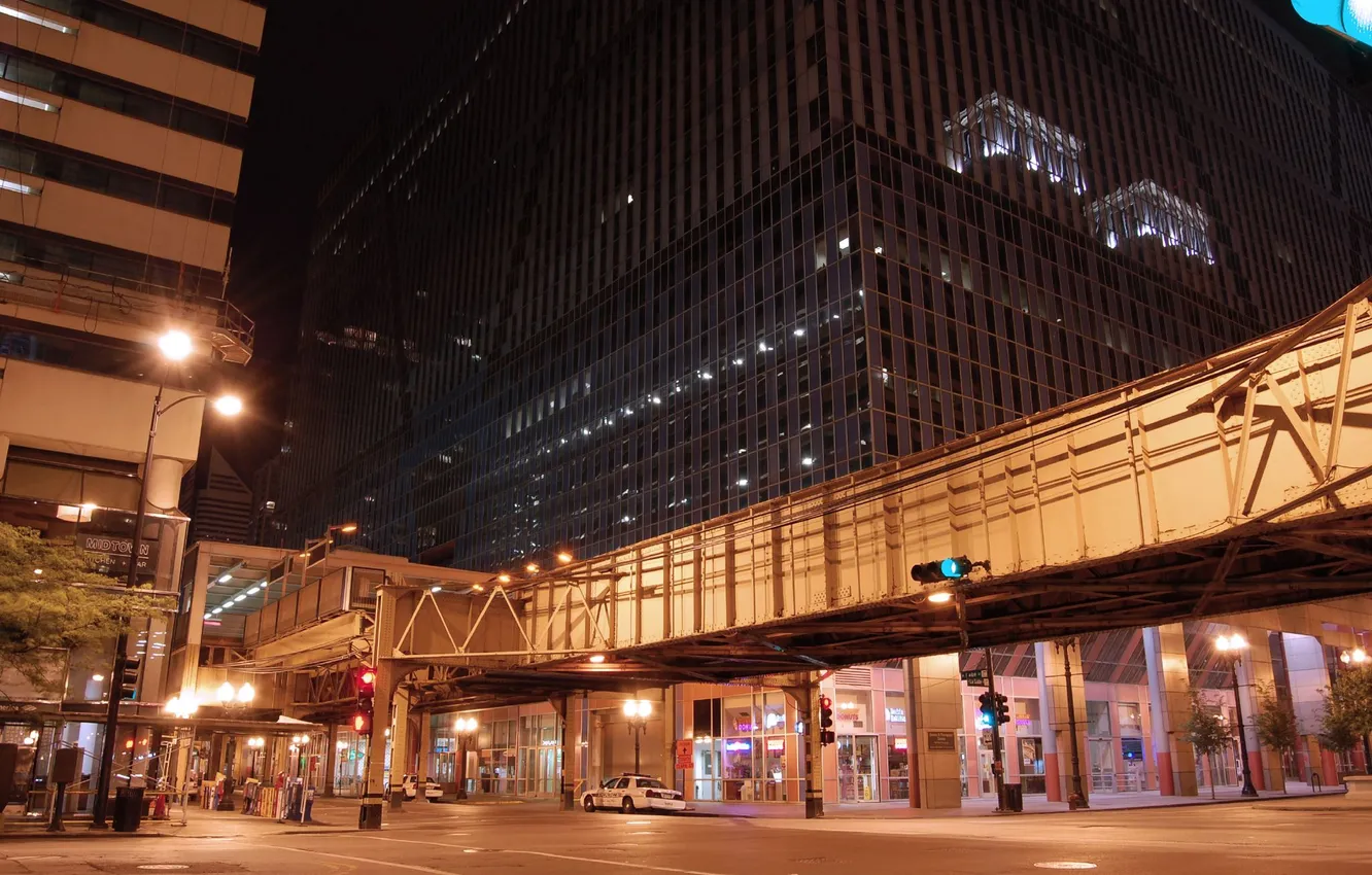 Фото обои ночь, город, улица, небоскребы, чикаго, Chicago