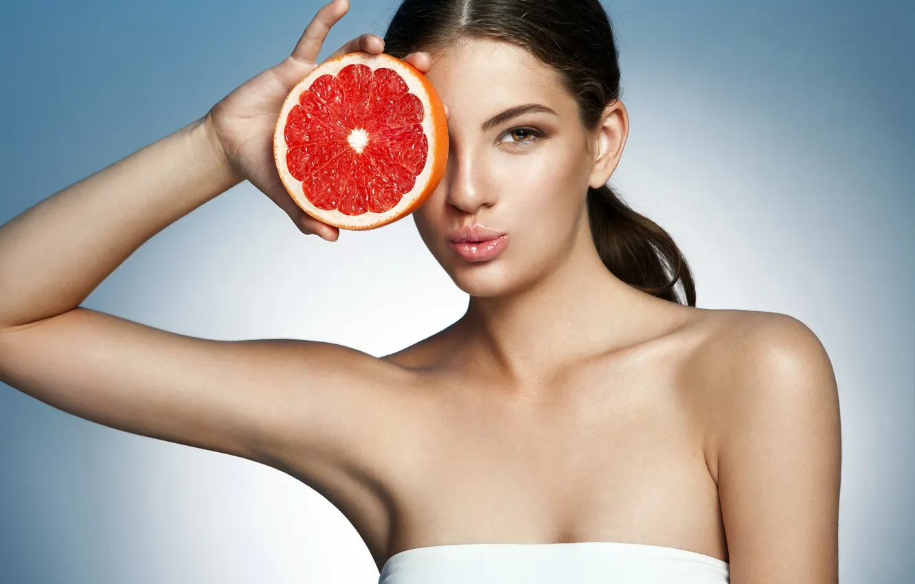 Фото обои concept, girl, fresh, food, close, color, face, detox