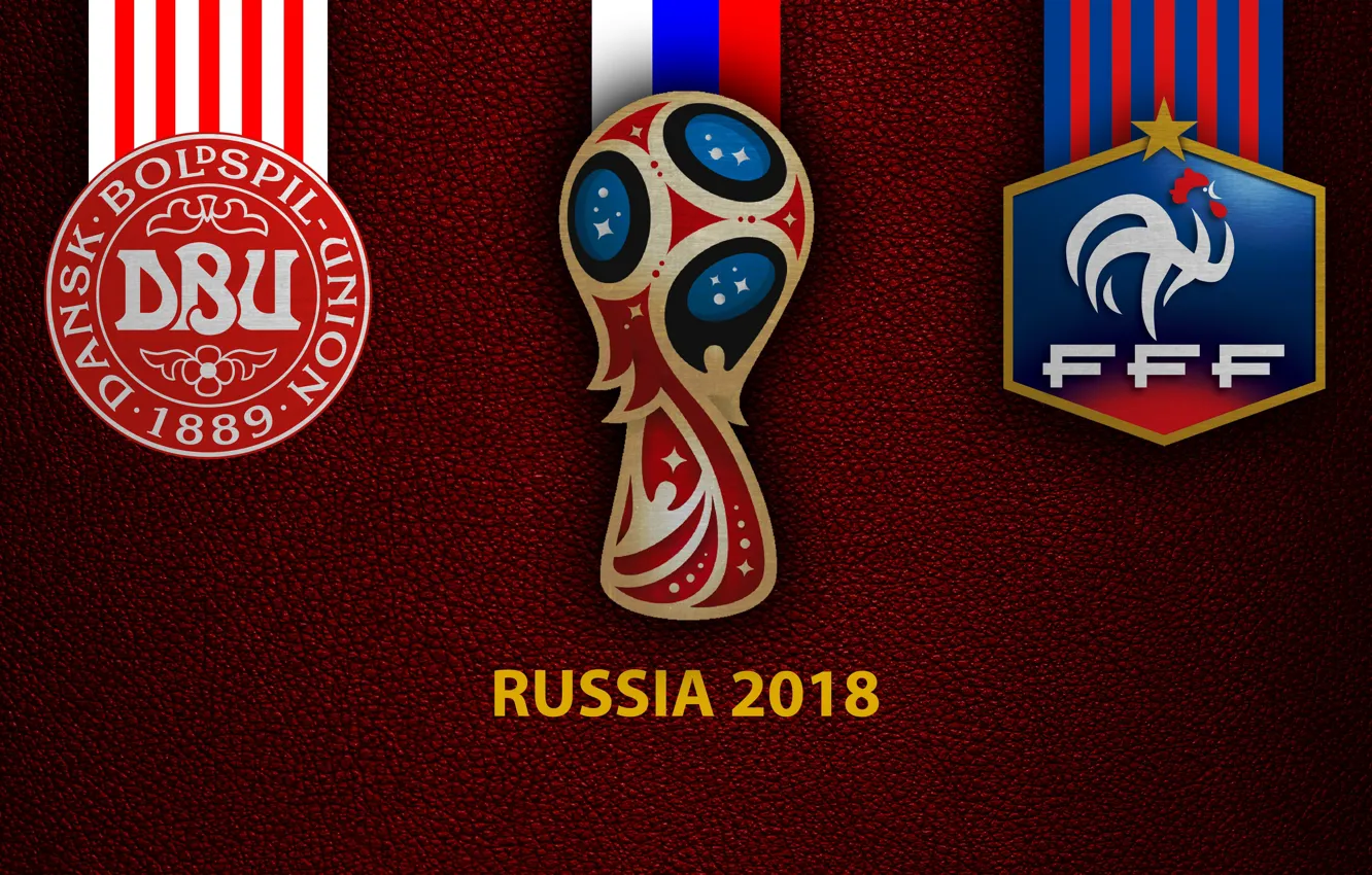 Фото обои wallpaper, sport, logo, football, FIFA World Cup, Russia 2018, Denmark vs France