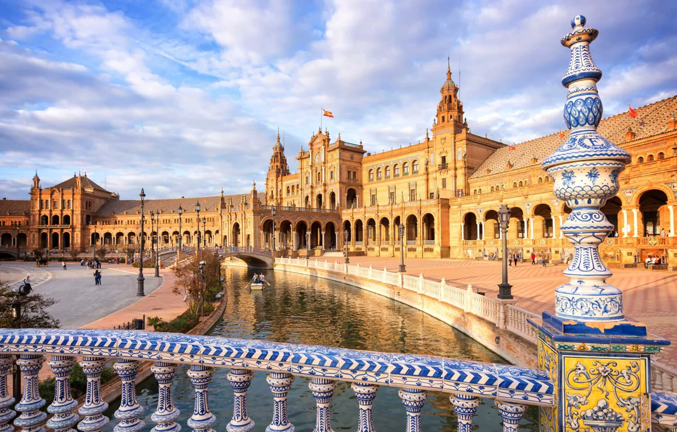 Фото обои мост, Испания, дворец, Севилья, Sevilla, Plaza de Espana