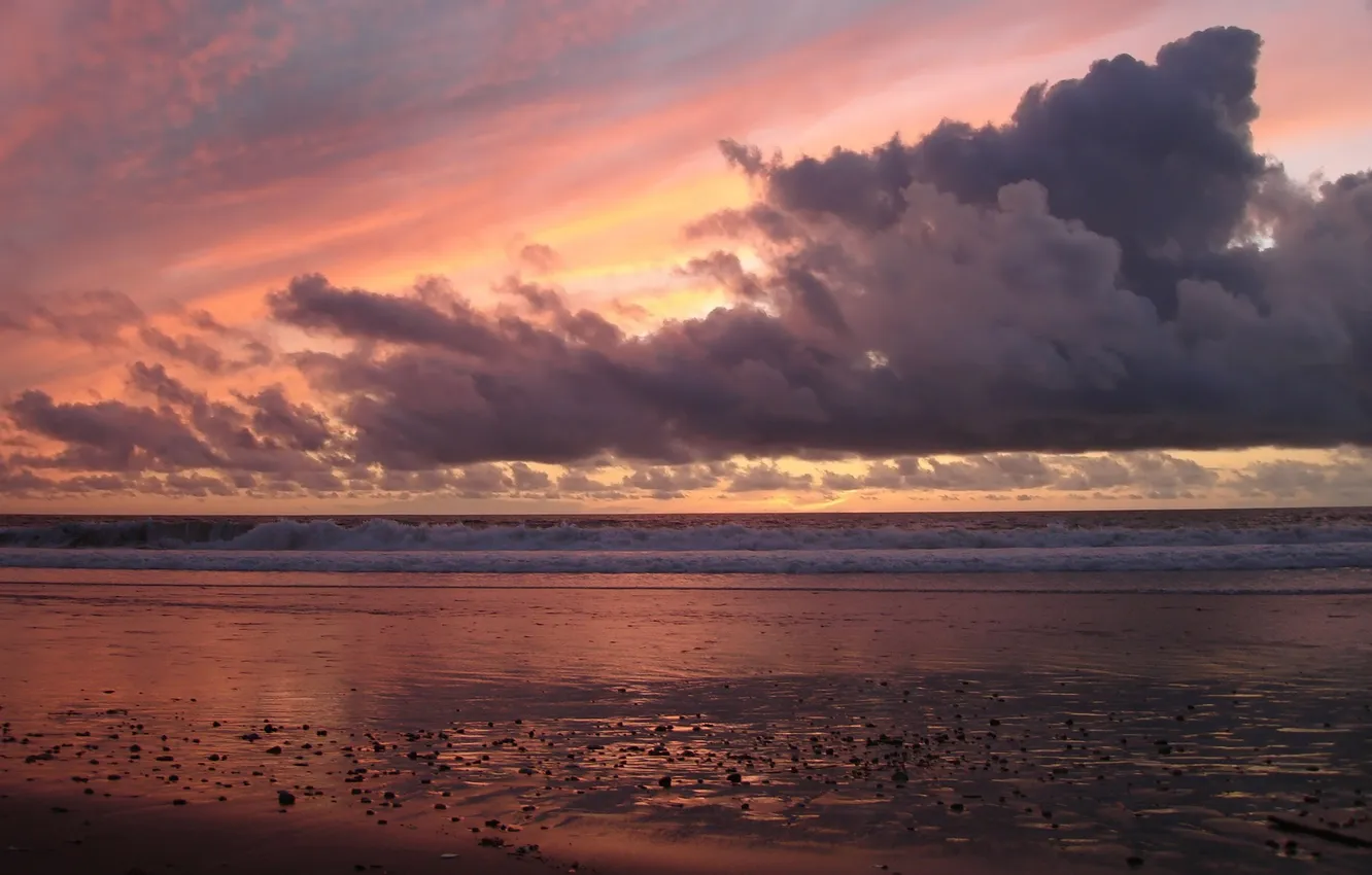 Фото обои пляж, закат, берег
