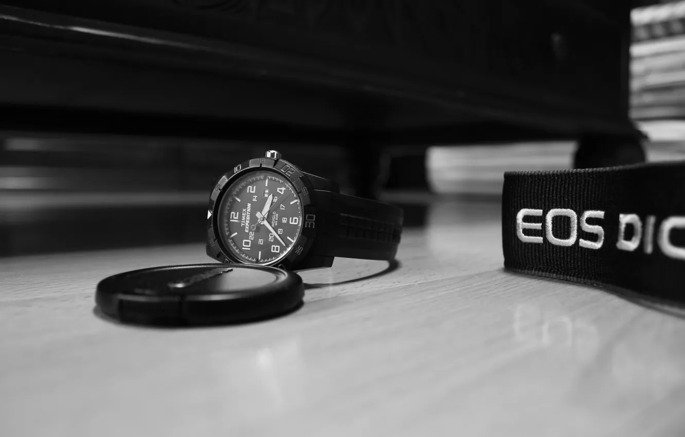 Фото обои Часы, Canon, timex expedition, крышка от объектива