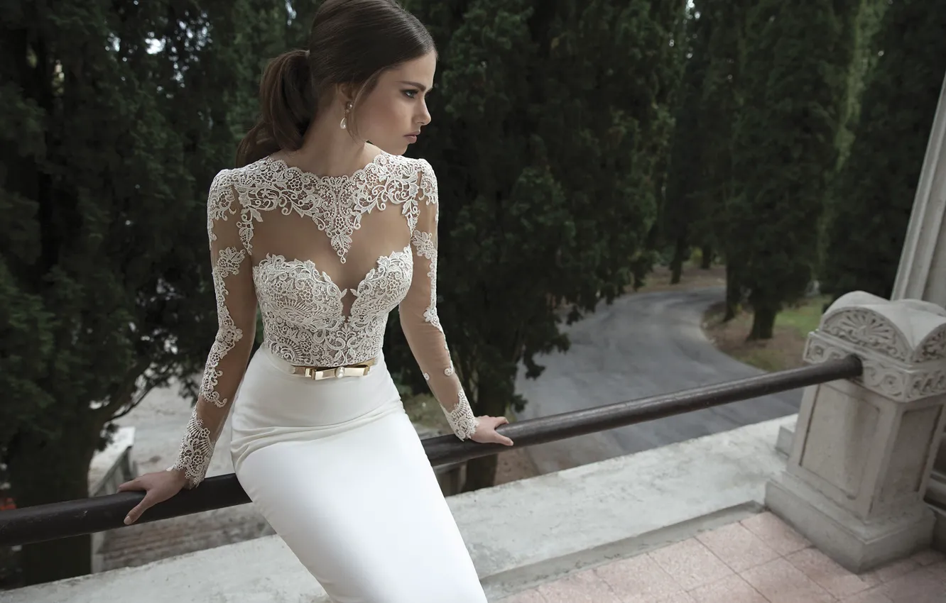 Фото обои взгляд, девушка, фигура, платье, свадебное