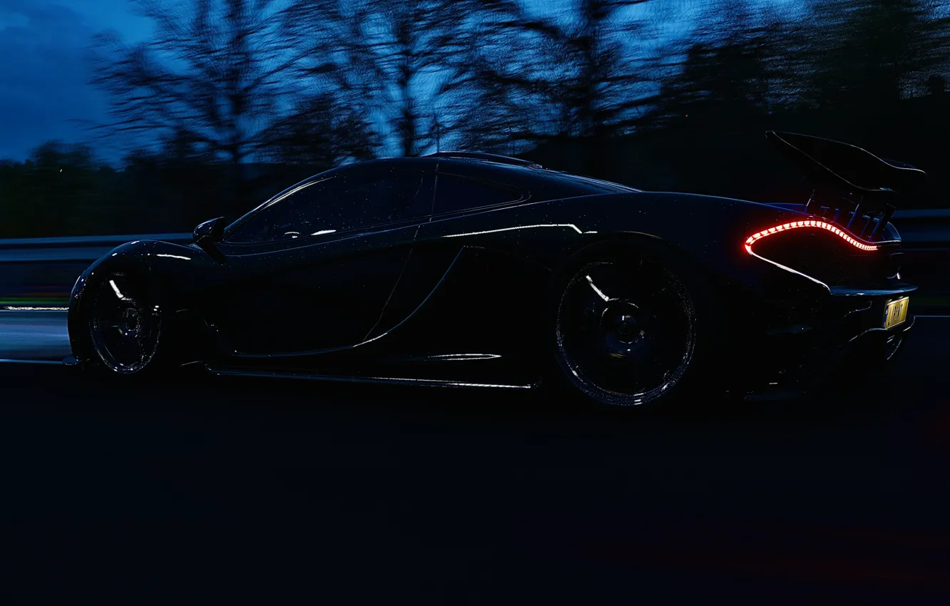 Фото обои McLaren, HDR, Night, Trees, McLaren P1, UHD, Raindrops, P1