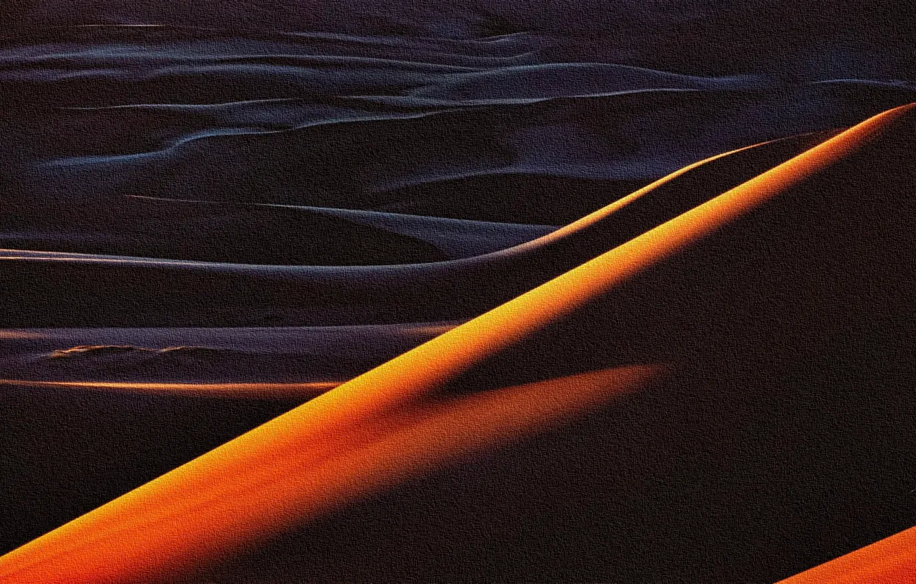 Фото обои абстракция, барханы, рендеринг, пески, акрил, рисунок на холсте, репродукция работы Кристофера Беркета, Пустыня на закате