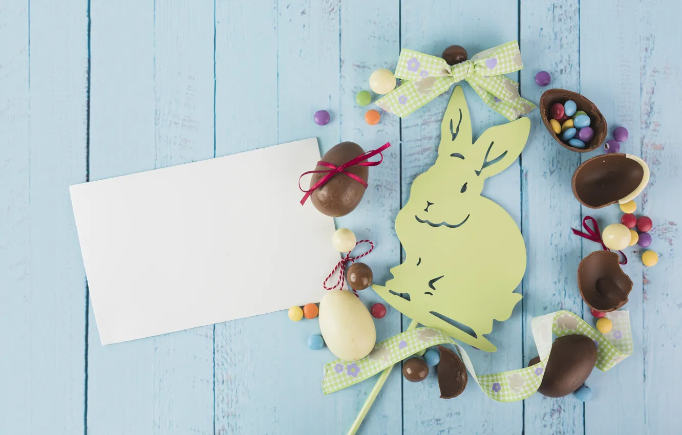 Фото обои Бумага, кролик, конфеты, пасха, Праздник, шоколадные яйца