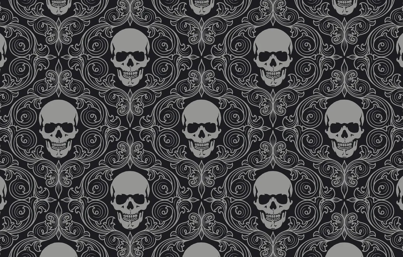 Фото обои skull, texture, monochrome, digital art, symmetry, ornamented