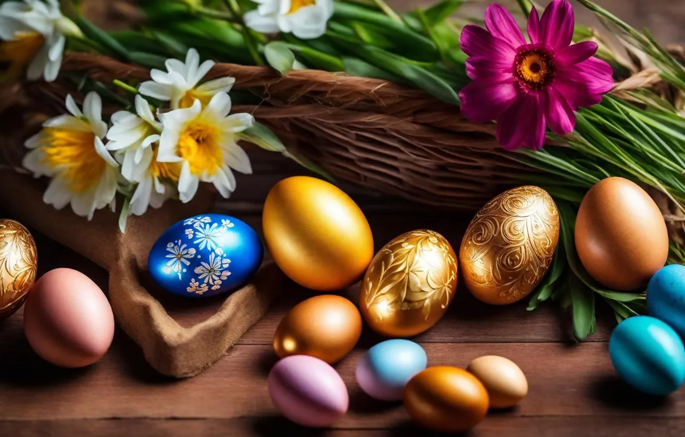 Фото обои цветы, яйца, весна, colorful, Пасха, happy, flowers, spring