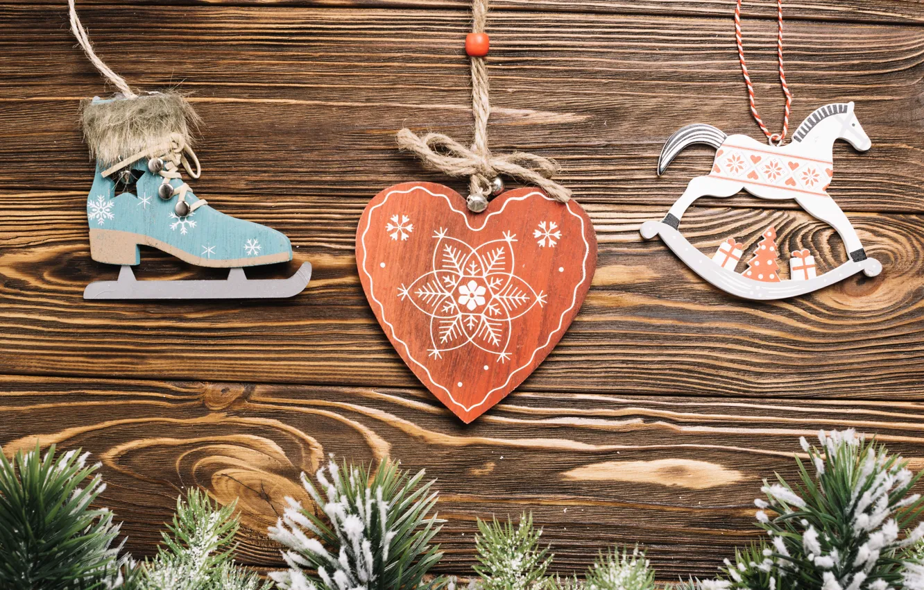 Фото обои украшения, праздник, Новый Год, christmas, heart, with, wooden, декор