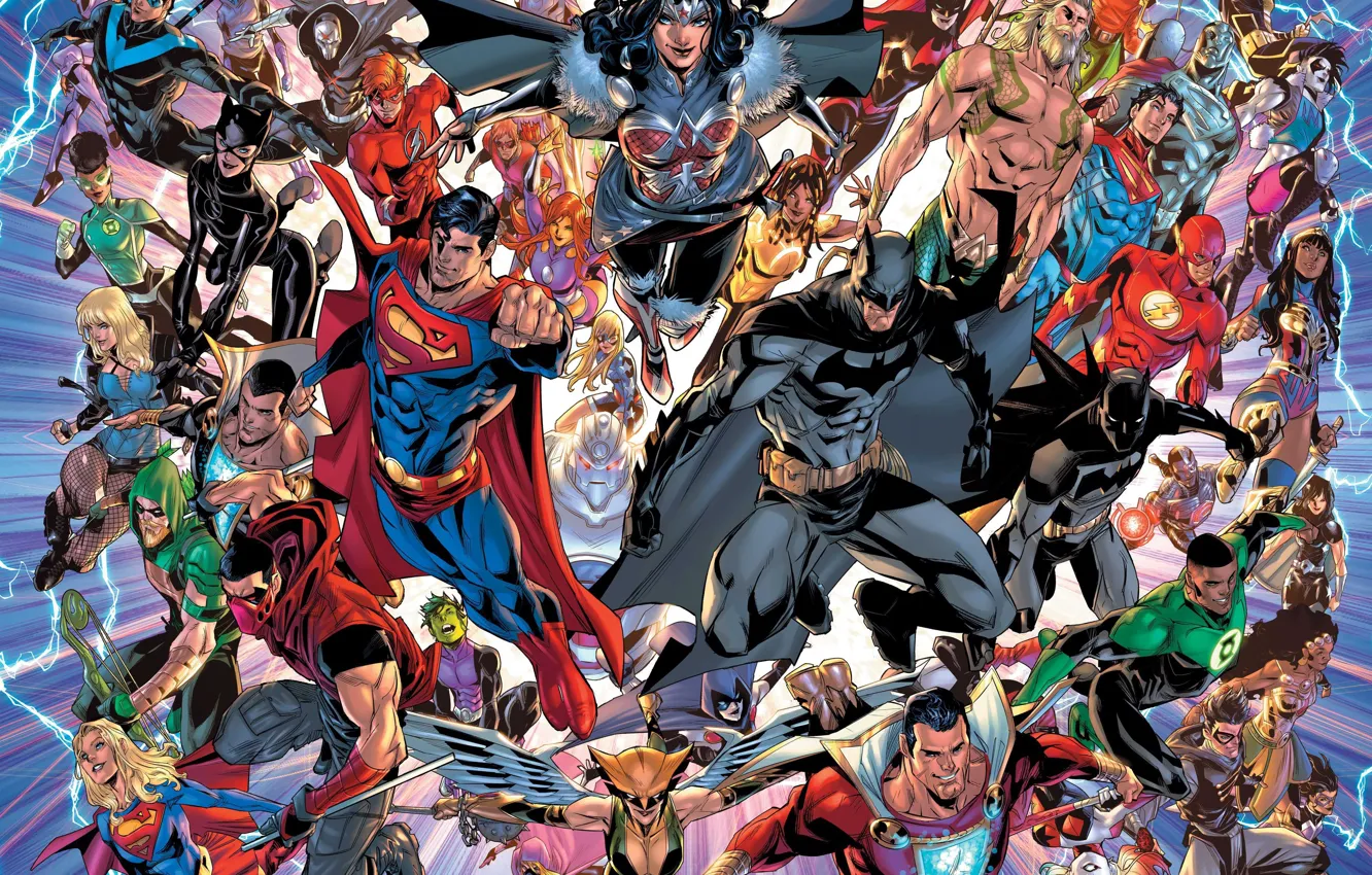 Фото обои Герои, Бэтмен, Супермен, Wonder Woman, Batman, Superman, DC Comics, Flash