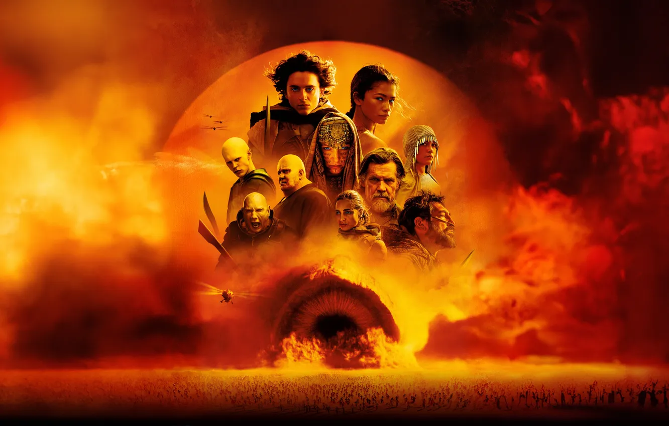 Фото обои sand, movie, poster, Javier Bardem, Josh Brolin, Dune, sandstorm, Dave Bautista