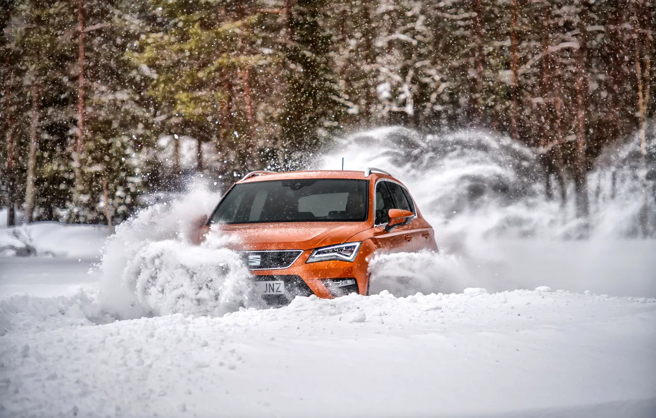Фото обои снег, сугробы, SUV, Seat, 2017, 4Drive, Ateca