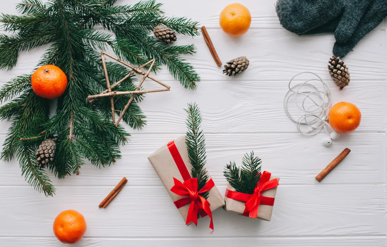 Фото обои украшения, Новый Год, Рождество, Christmas, wood, New Year, мандарины, decoration
