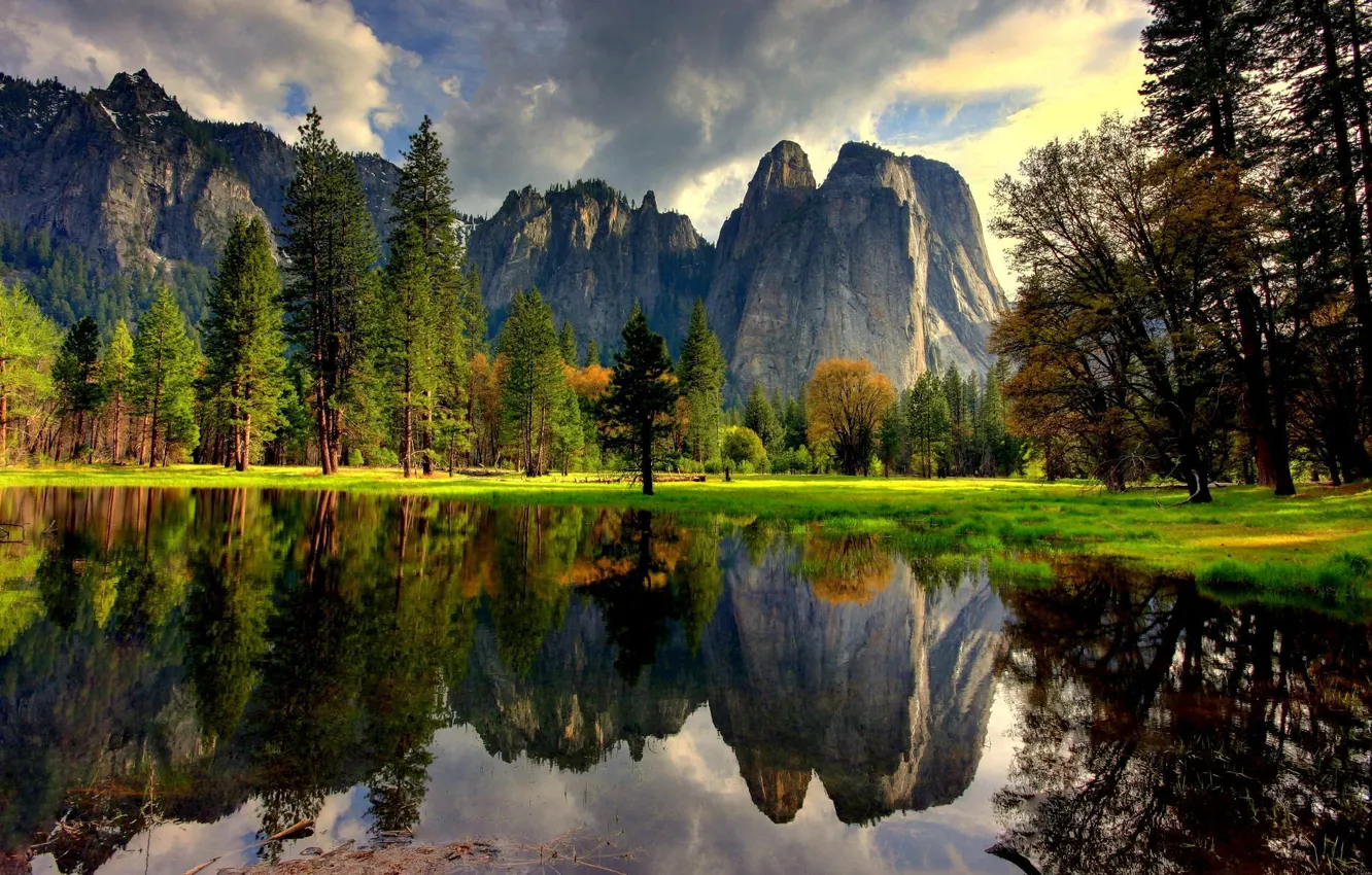 Фото обои вода, деревья, горы, природа, озеро, отражение, Калифорния, USA