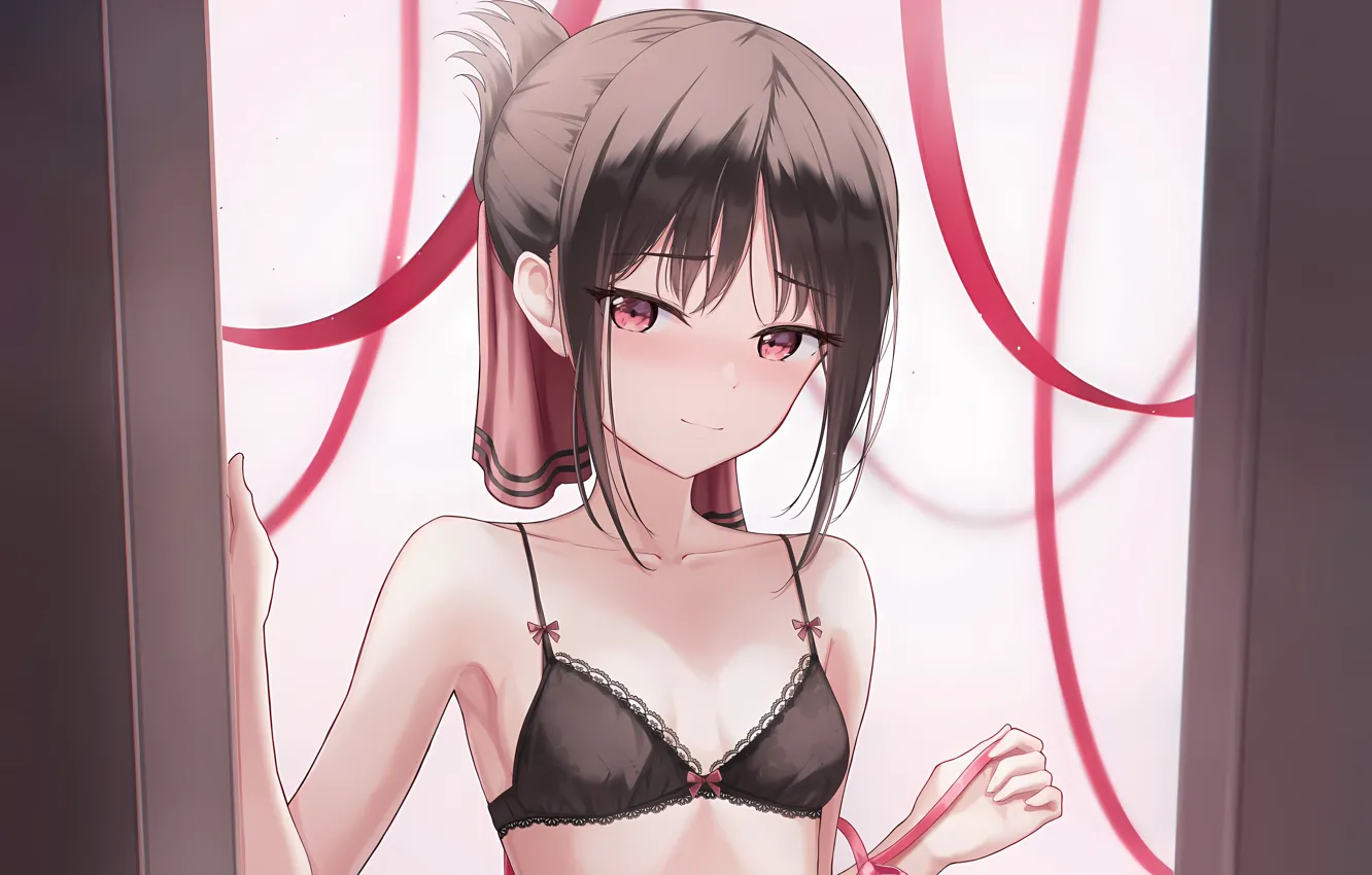 Фото обои girl, sexy, lingerie, bra, cleavage, brown hair, boobs, anime