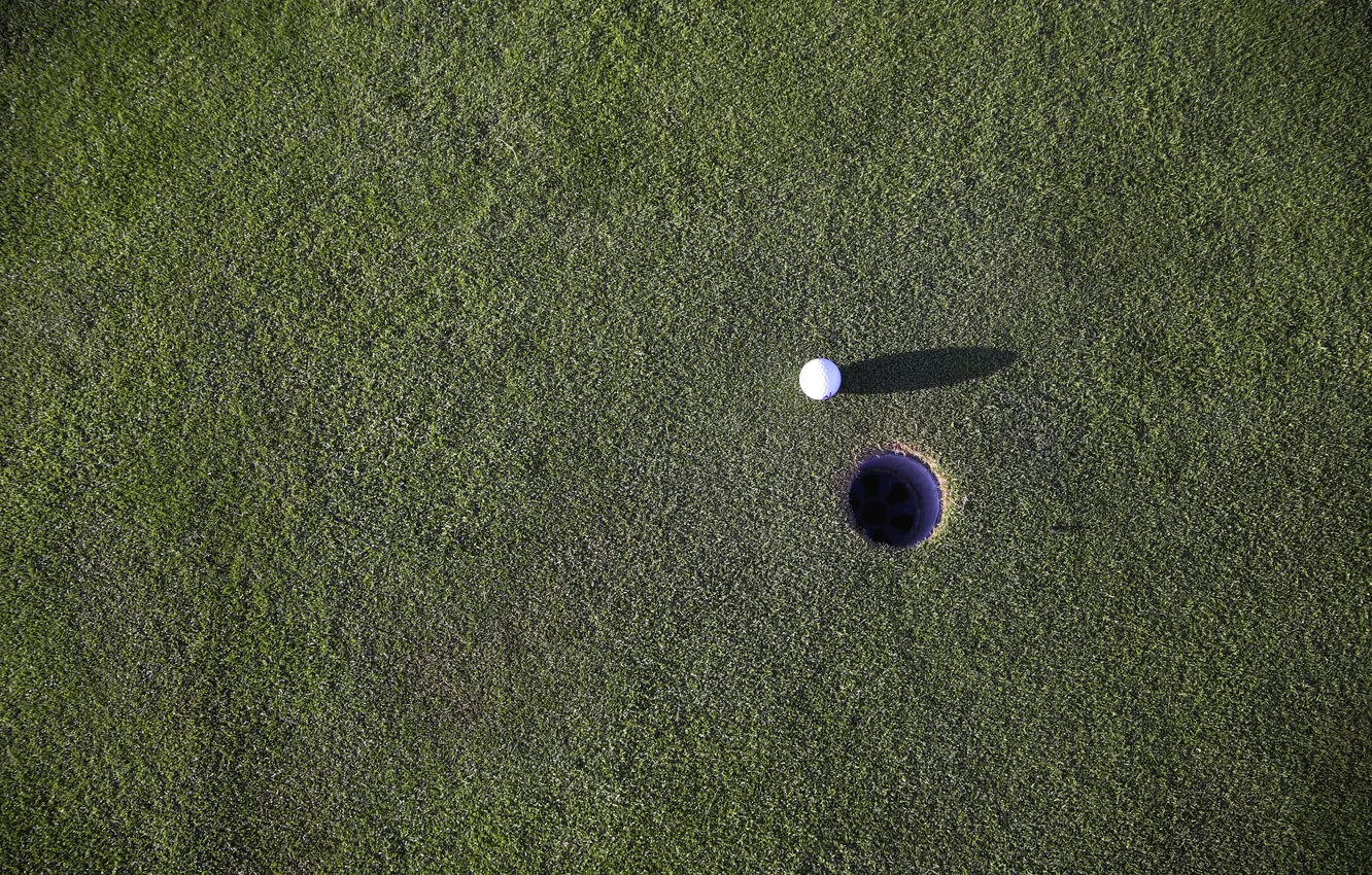 Фото обои поле, мяч, лунка, зеленое, гольф
