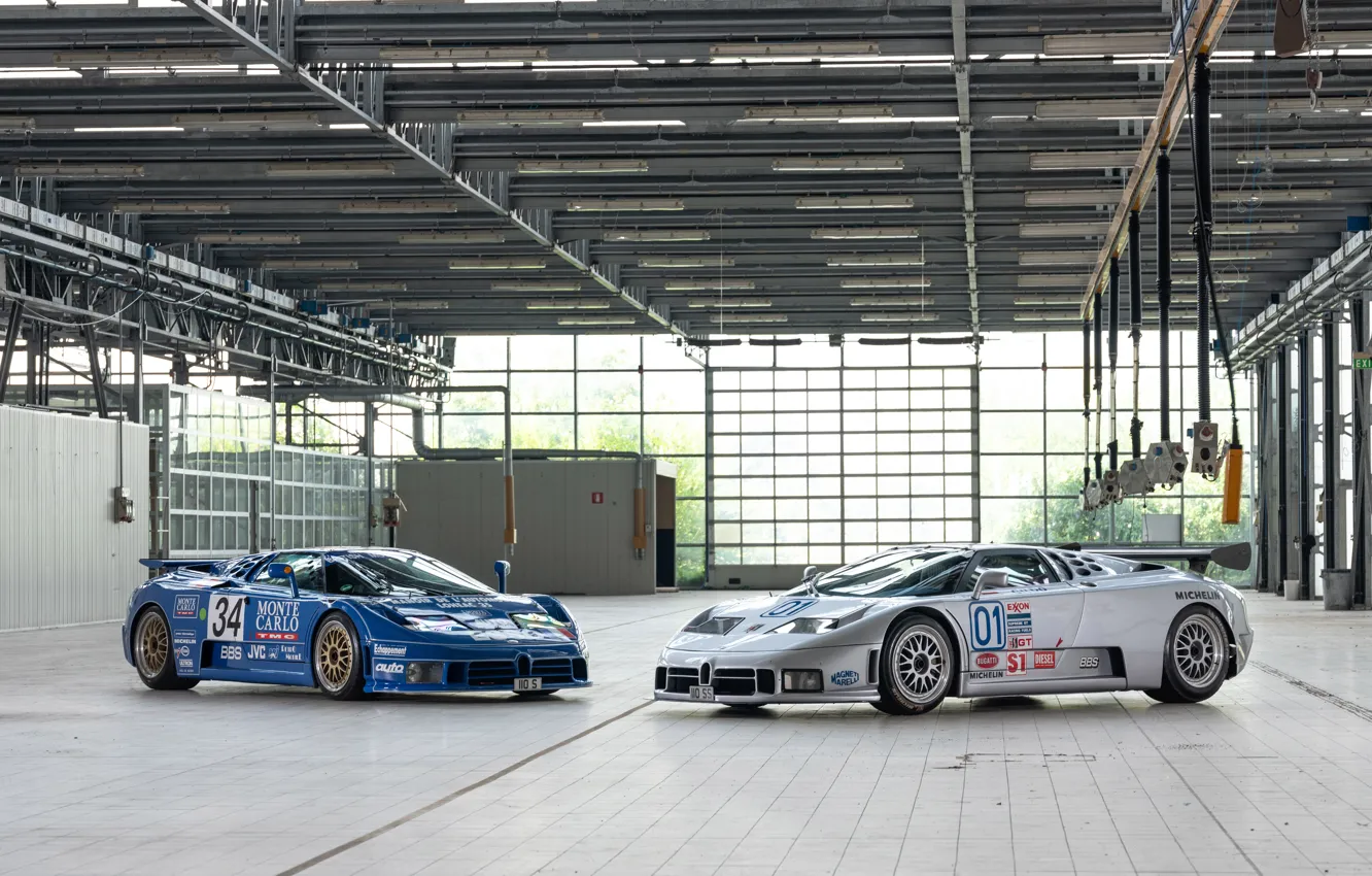 Фото обои Bugatti, пара, суперкары, EB110, Bugatti EB110 SS LM