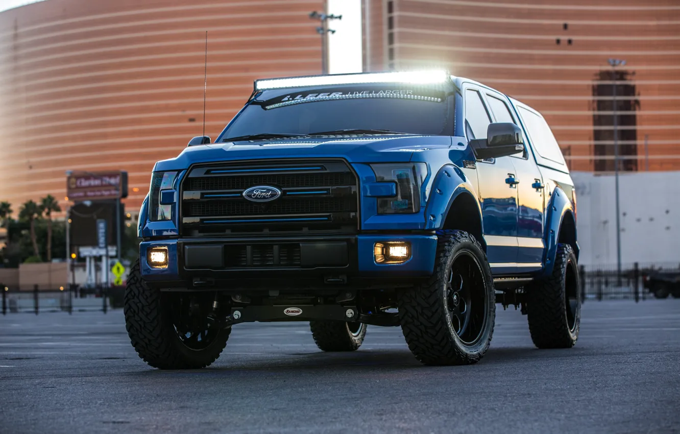 Фото обои Ford, Blue, Front, F-150, Pickup, SEMA 2015, Leer Edition