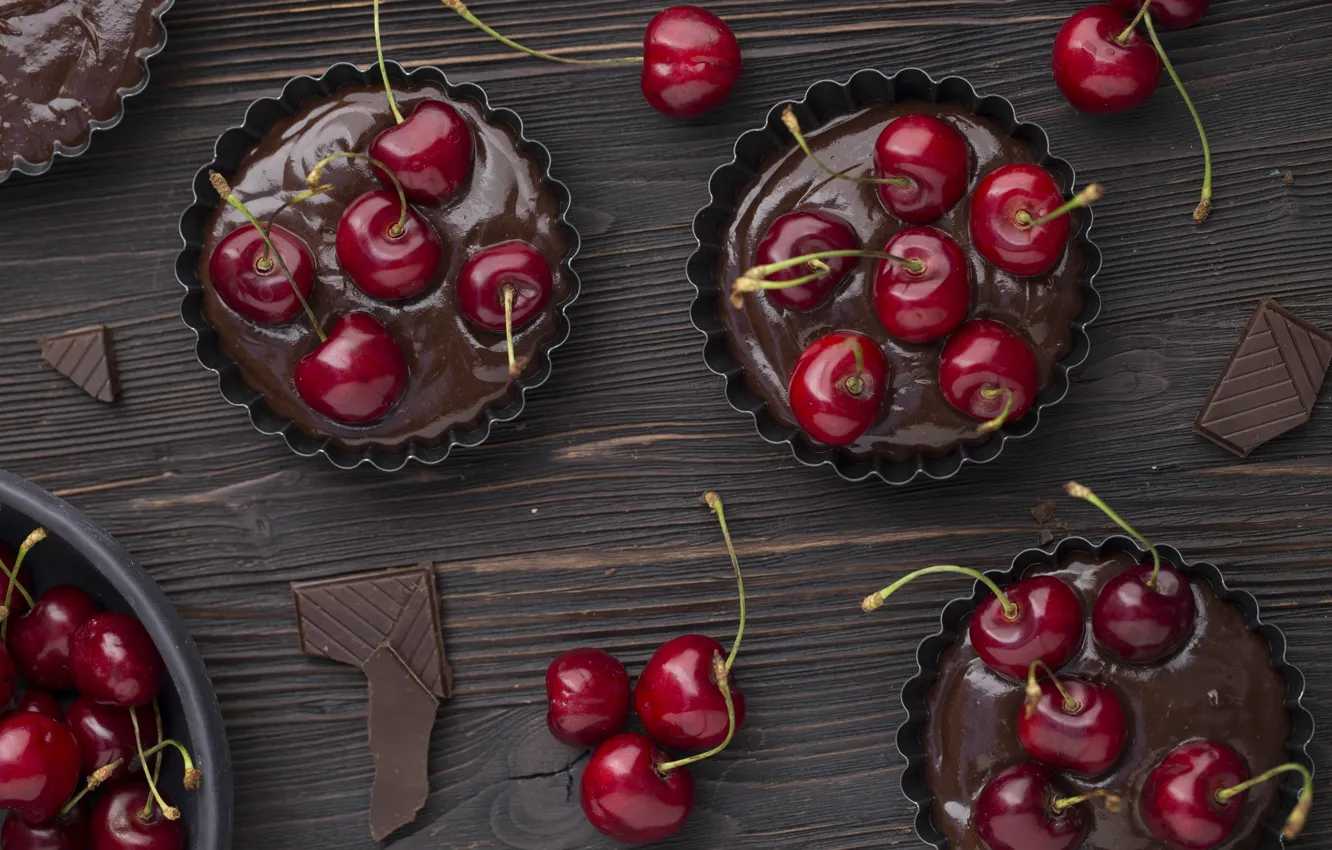 Фото обои вишня, шоколад, десерт, маффин
