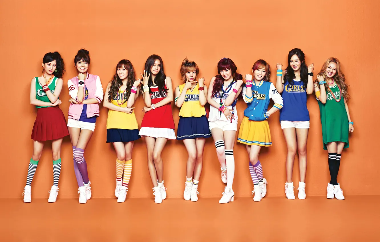Фото обои fashion, Asian, team, singer, redhead, brunette, sports, Girls Generation