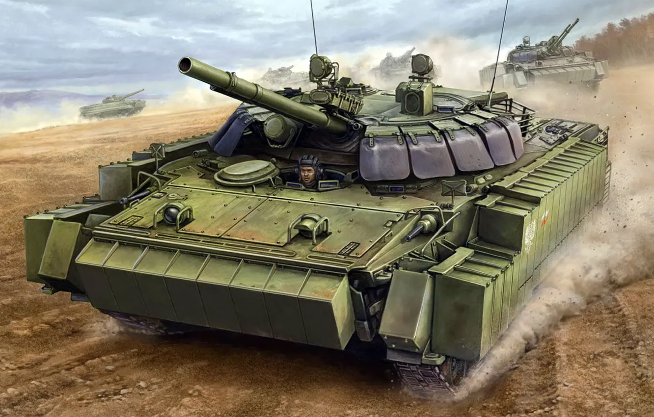 Фото обои Кактус, БМП-3, российская боевая бронированная гусеничная машина, Динамическая защита, Боевая машина пехоты-3
