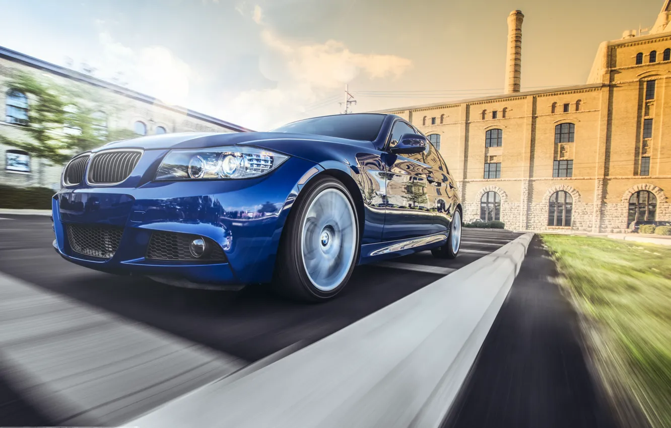 Фото обои бмв, BMW, перед, синяя, blue, Sport, E90, 3 серия