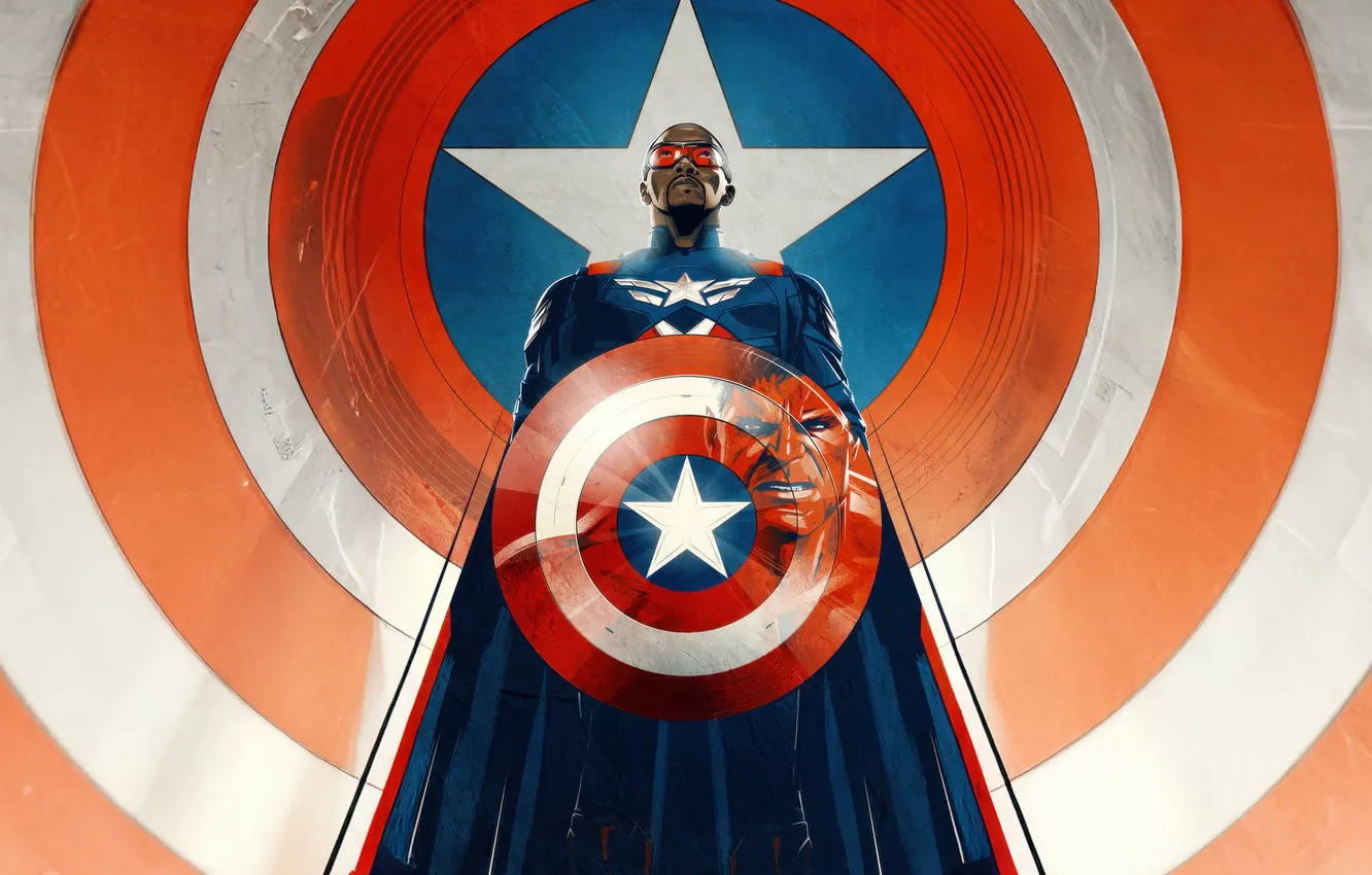Фото обои фантастика, арт, очки, костюм, щит, постер, комикс, MARVEL