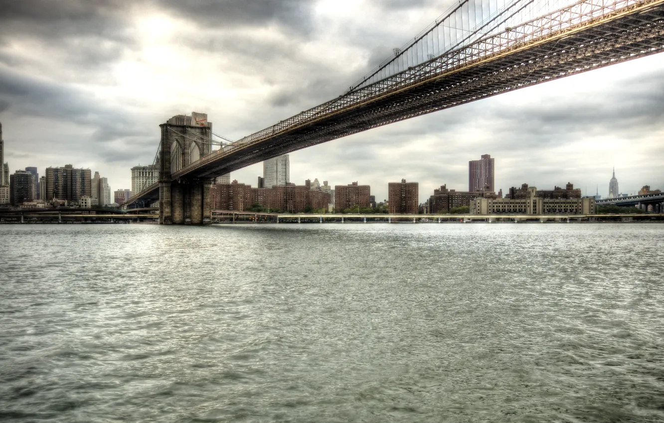 Фото обои вода, мост, city, город, Нью Йорк, bridge, Brooklyn, New York