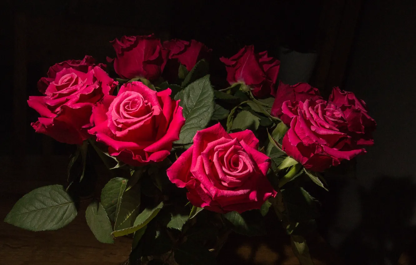 Фото обои розы, букет, лепестки, красные, бутоны