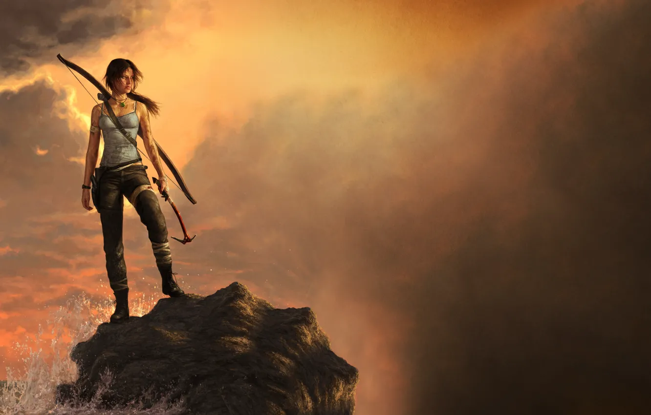 Фото обои девушка, облака, скала, Tomb Raider, Лара Крофт, Lara Croft, Расхитительница гробниц