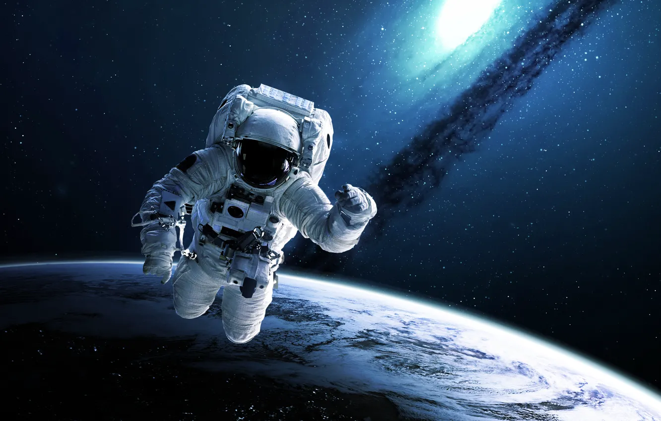 Фото обои Планета, Космос, Земля, Астронавт, Космонавт, NASA, НАСА, Космическое пространство