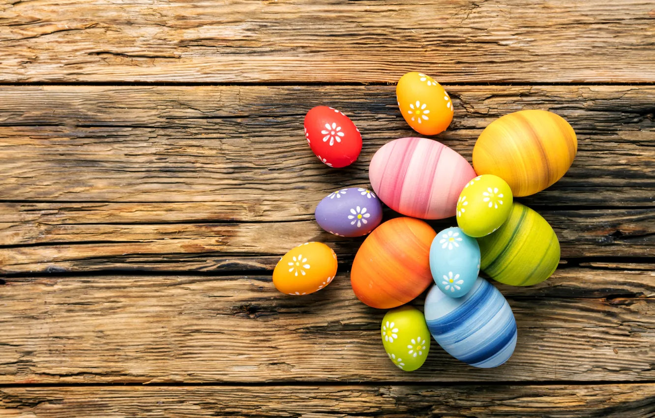 Фото обои colorful, Пасха, happy, wood, spring, Easter, eggs, holiday
