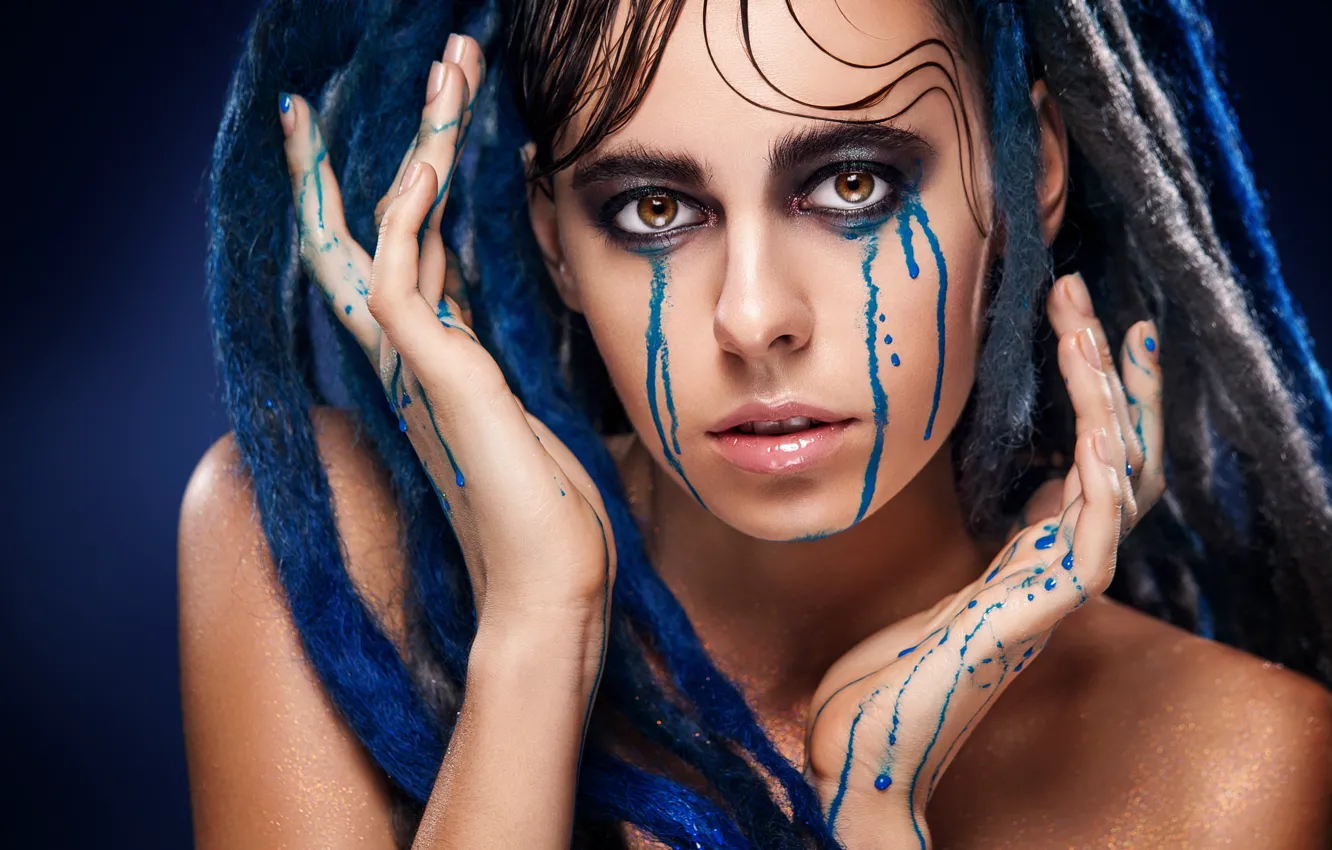 Фото обои blue, drag, tears, look, Makeup