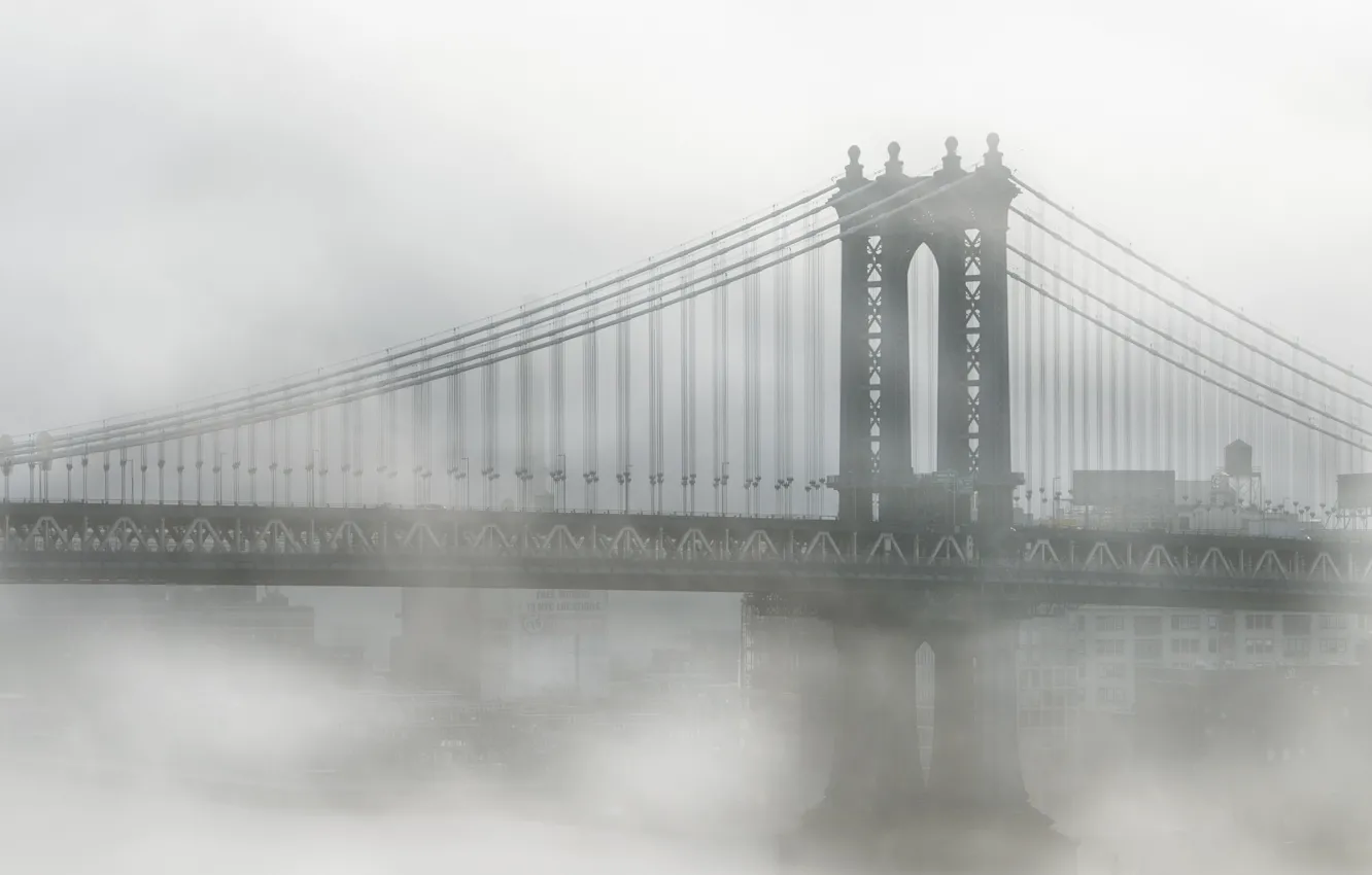 Фото обои мост, city, город, туман, Нью-Йорк, Бруклин, USA, США