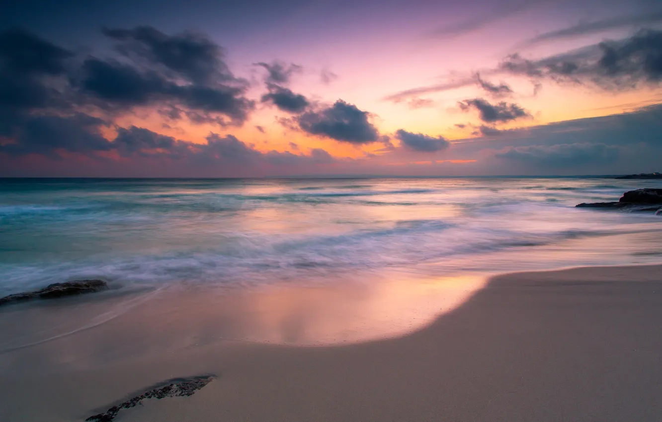 Фото обои песок, море, пляж, небо, вода, облака, пейзаж, природа