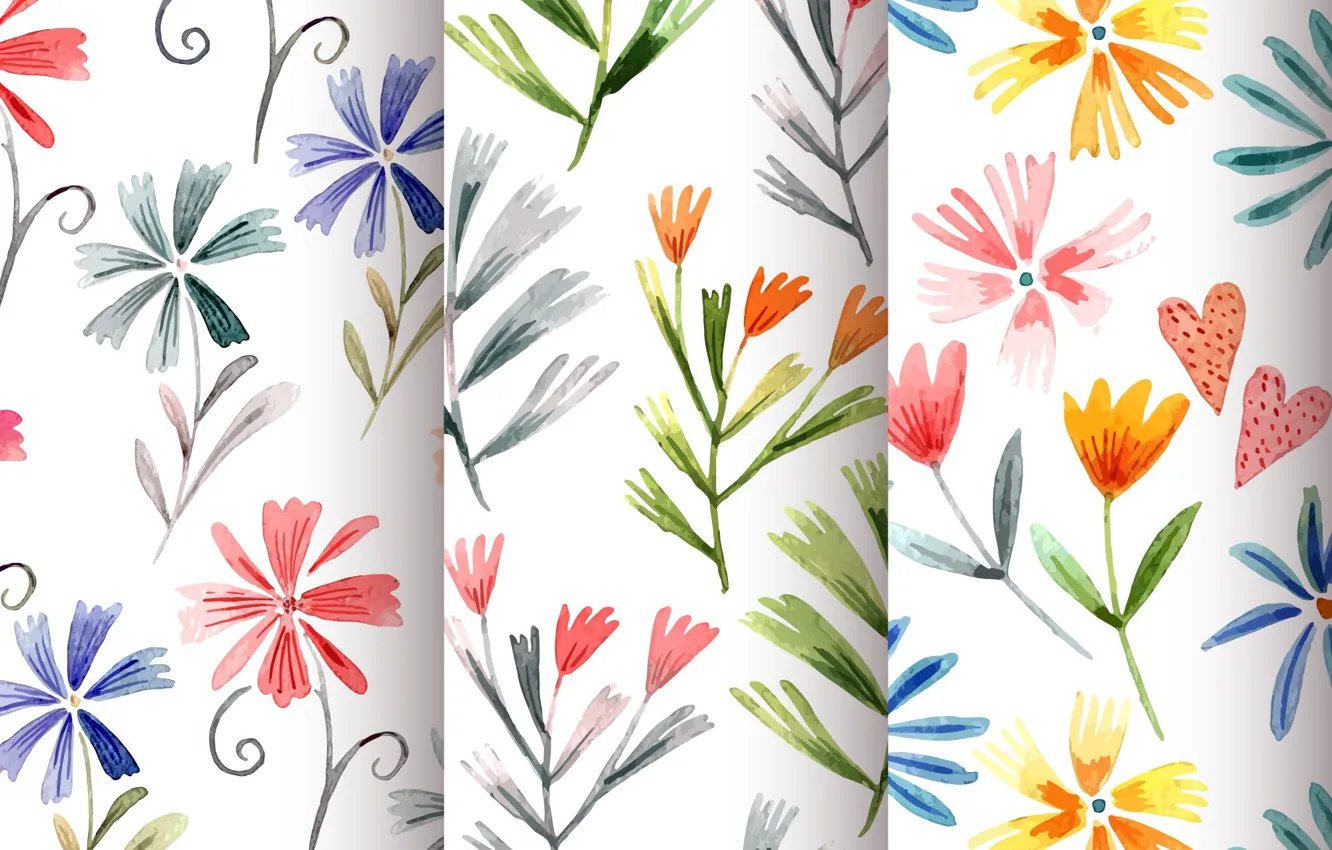 Фото обои фон, текстура, colorful, summer, Flowers, patterns, with, plants