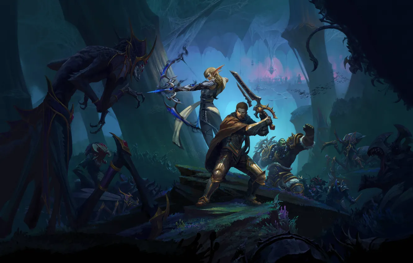 Фото обои Орк, Тралл, World Of Warcraft, Thrall, Андуин Ринн, Anduin Rynn, The War Within, Alleria Windrunner