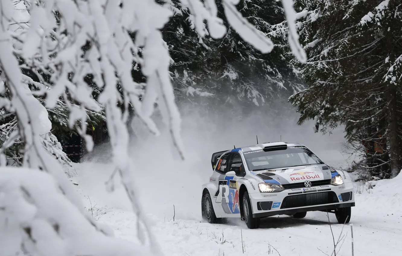 Фото обои Зима, Авто, Снег, Volkswagen, Гонка, WRC, Rally, Ралли