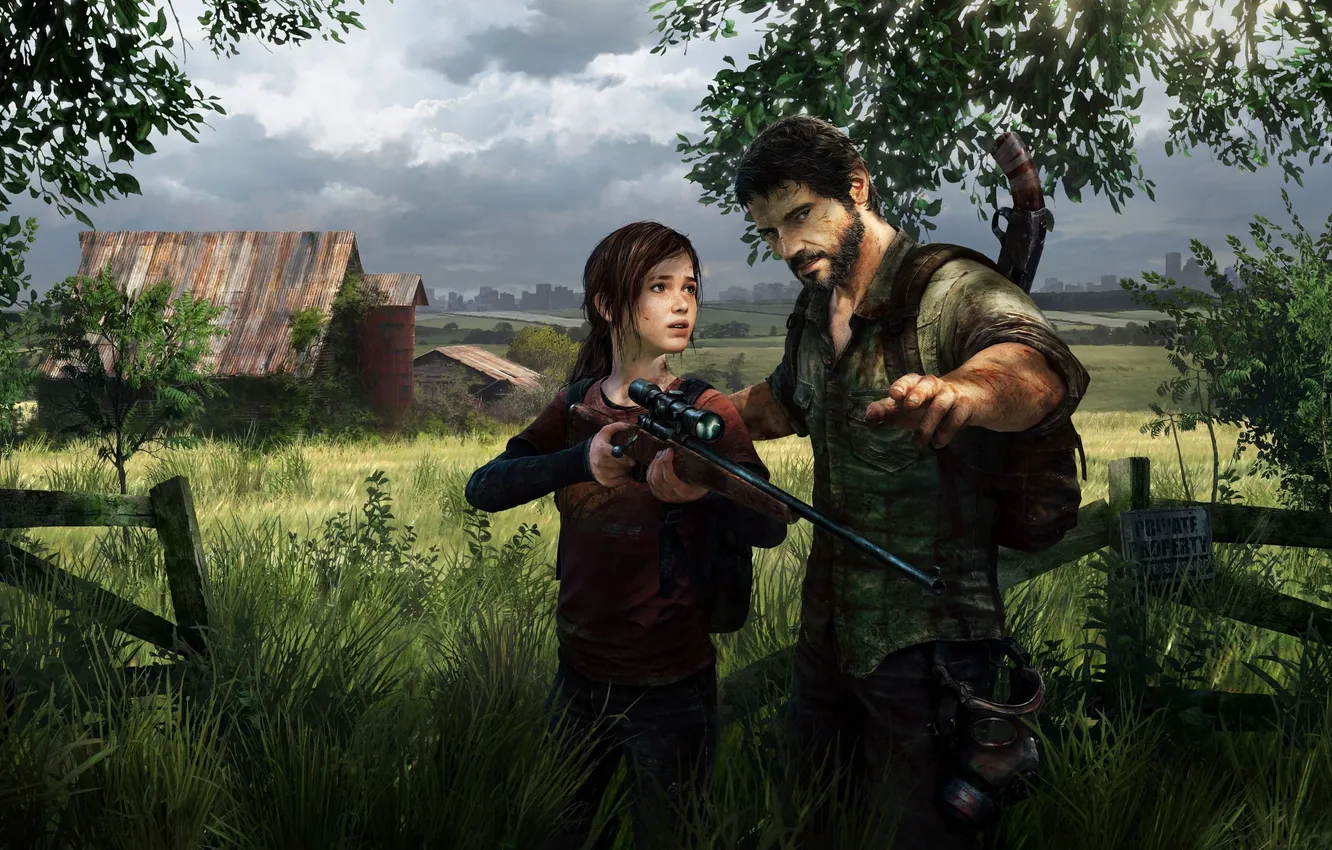 Фото обои девушка, дом, оружие, апокалипсис, мужик, снайперка, The Last Of Us